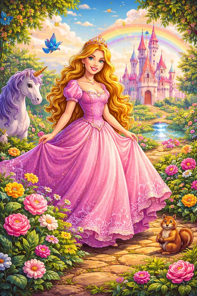 Arte de convite de princesa em jardim encantado