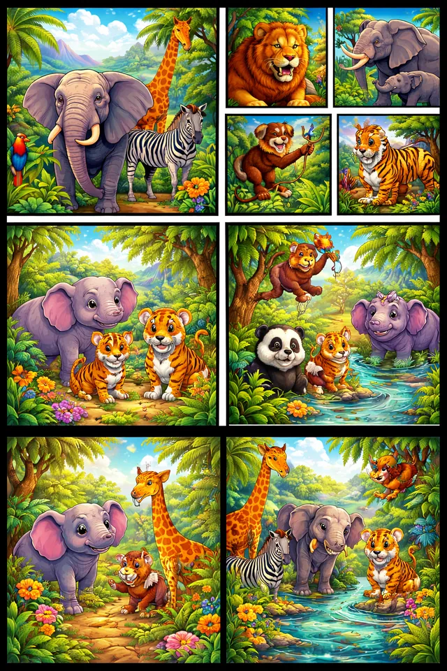 Arte de convite de selva com animais e folhagens